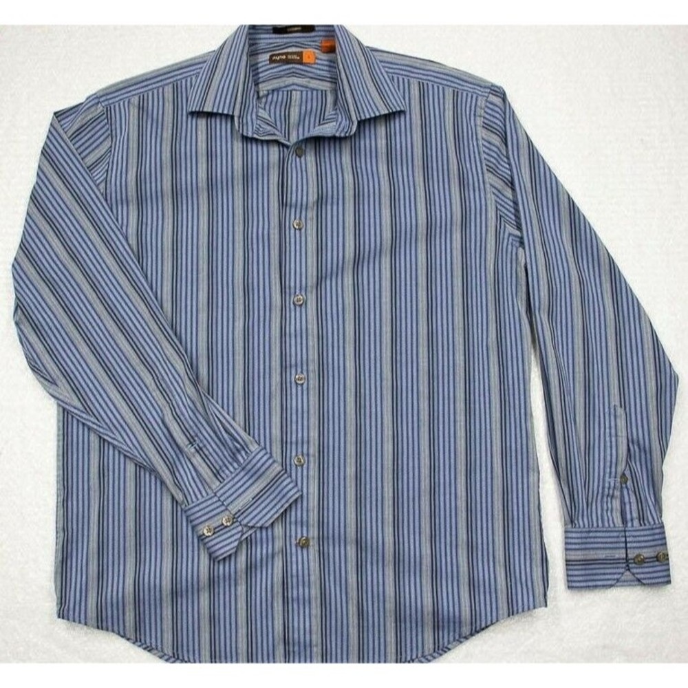 Nyne Shirt Men's Large Long Sleeve Button Up Striped Coolmax Blue